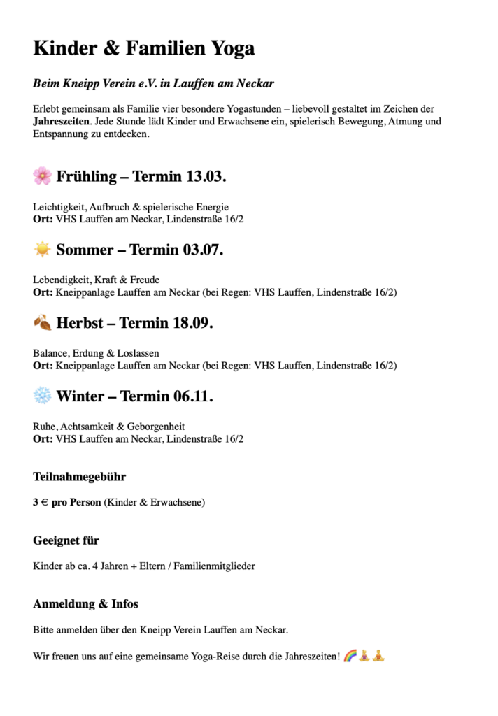 Kinder- und Familienyoga im Zeichen der Jahreszeiten